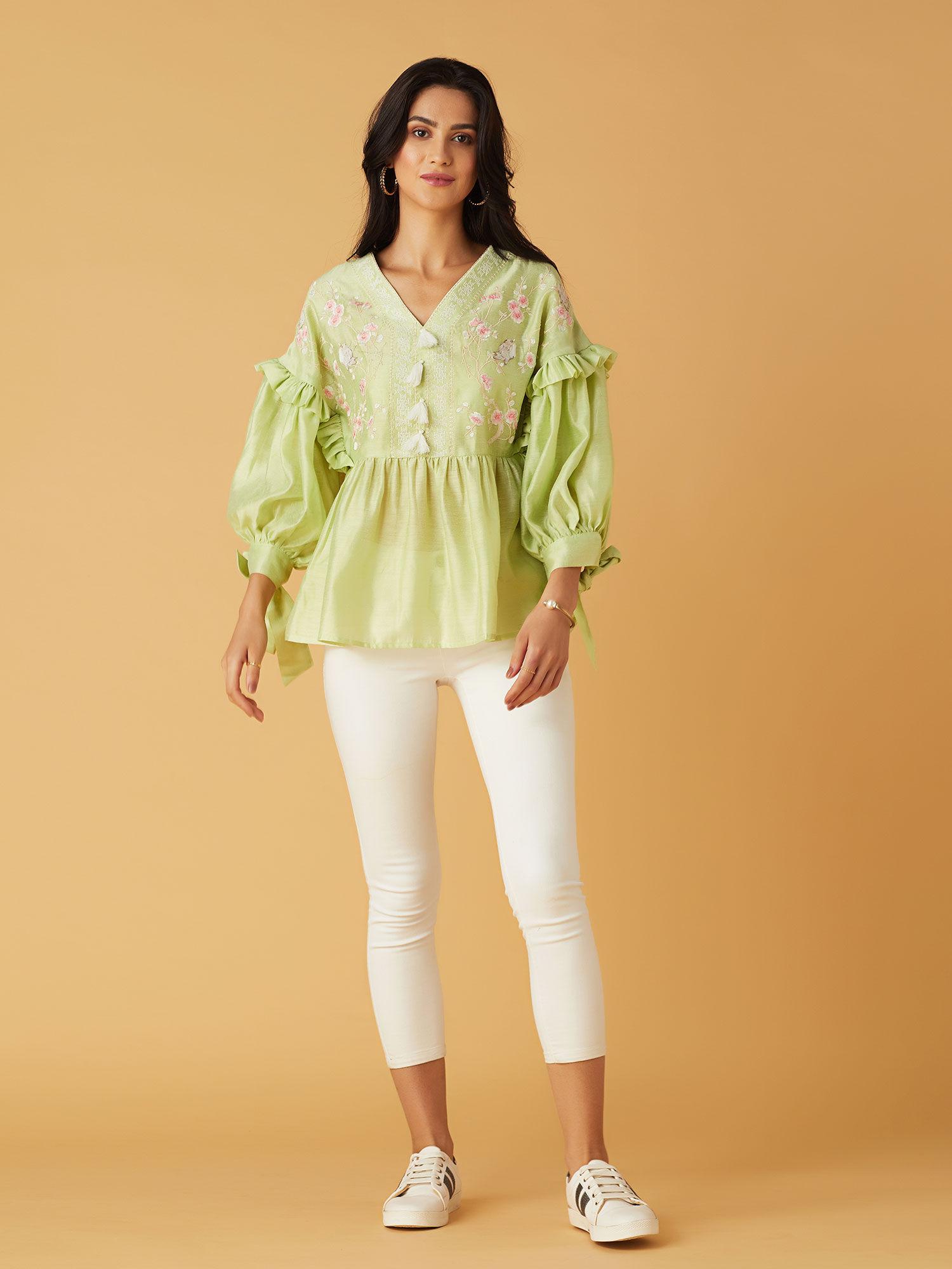 mint green delicate embroidered blouse