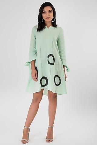 mint green dress with topstitch detailing