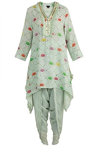 mint green embellished printed tunic with dhoti pants