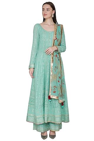 mint green embroidered & hand painted anarkali set