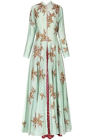 mint green embroidered anarkali set