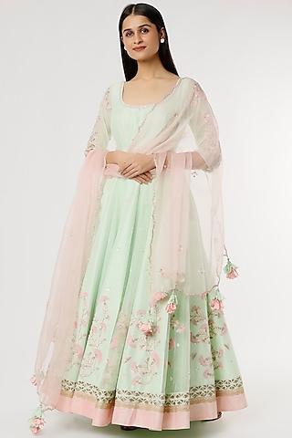 mint green embroidered anarkali set