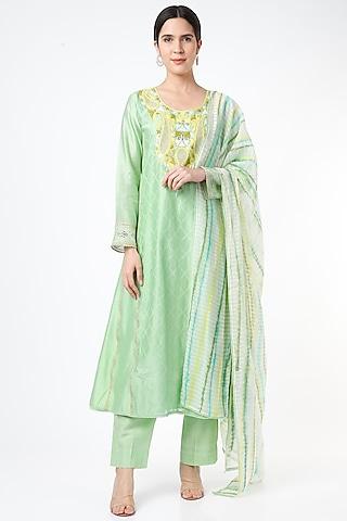 mint green embroidered anarkali set