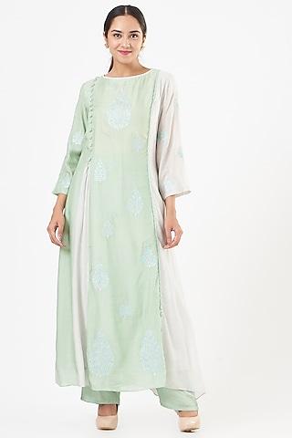 mint green embroidered anarkali set