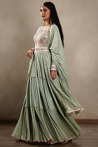 mint green embroidered anarkali set