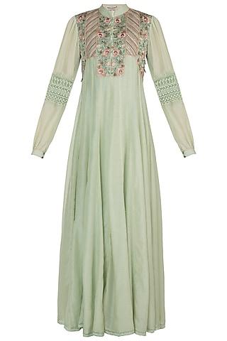 mint green embroidered anarkali with slip