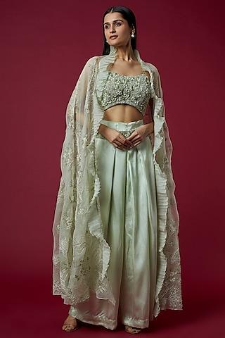 mint green embroidered cape set