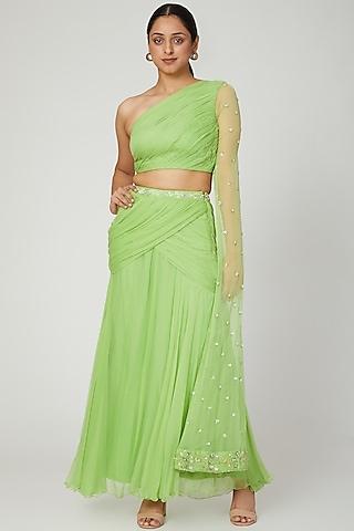 mint green embroidered draped lehenga set