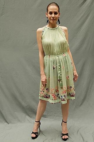 mint green embroidered dress
