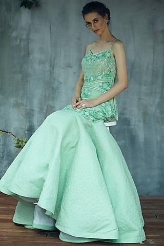 mint green embroidered gown
