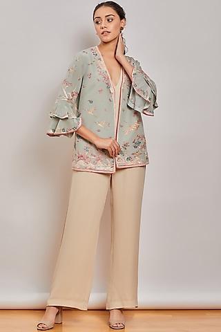 mint green embroidered jacket