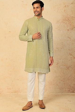 mint green embroidered kurta set