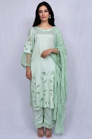 mint green embroidered kurta set