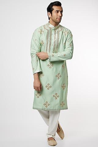 mint green embroidered kurta set