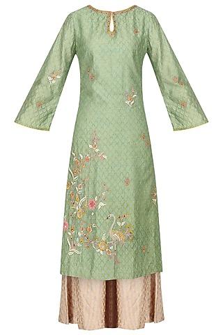 mint green embroidered kurta with palazzo pants set