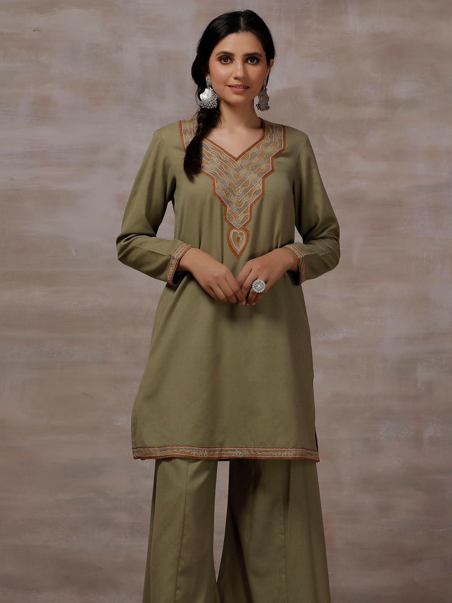 mint green embroidered kurta