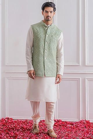 mint green embroidered nehru jacket
