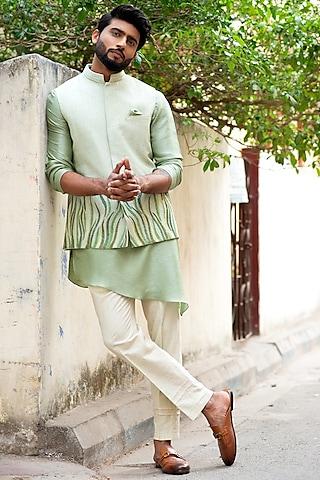 mint green embroidered nehru jacket