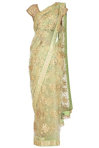 mint green embroidered saree set