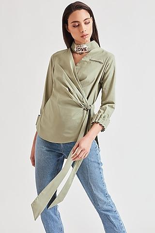 mint green embroidered top