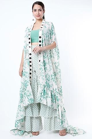 mint green floral cape set