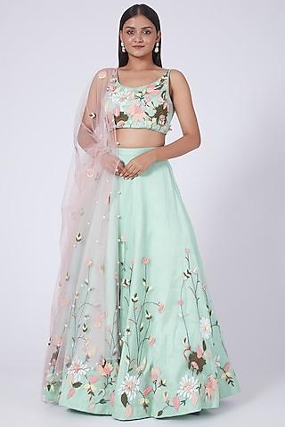 mint green floral embroidered lehenga set