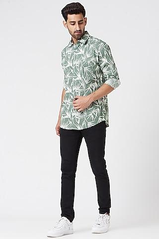 mint green floral printed shirt