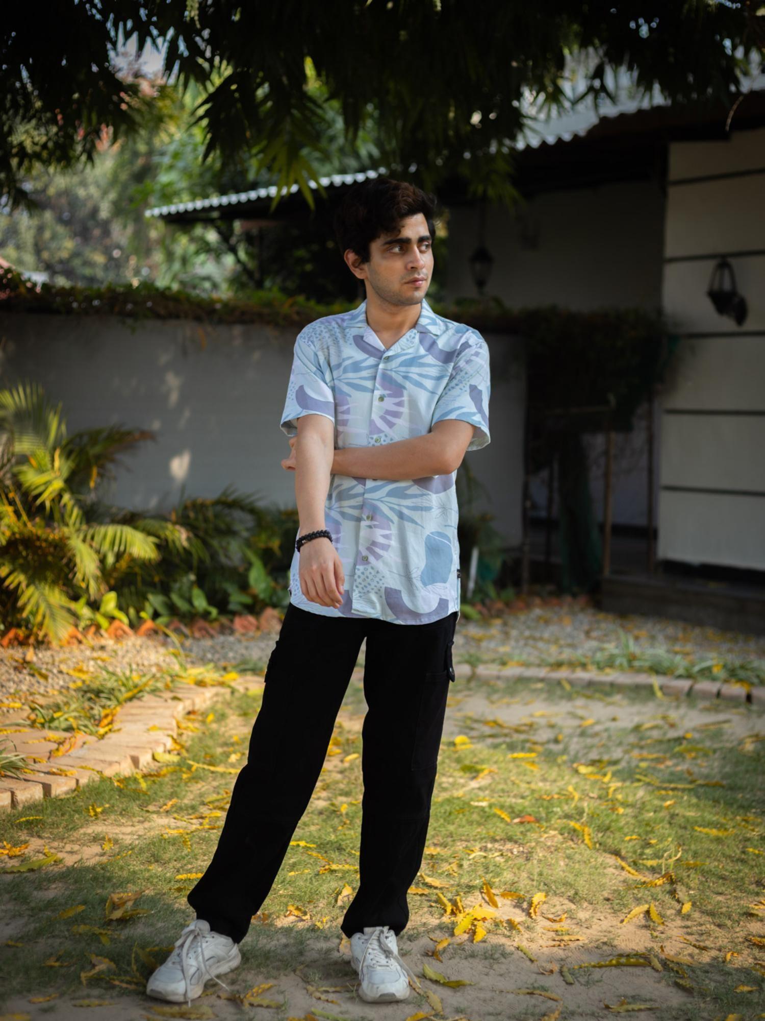 mint green floral printed sustainable rayon unisex shirt