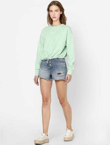 mint green front tie up sweatshirt