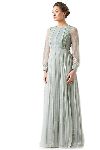mint green gathered viscose gown