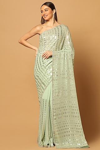 mint green georgette embroidered saree set
