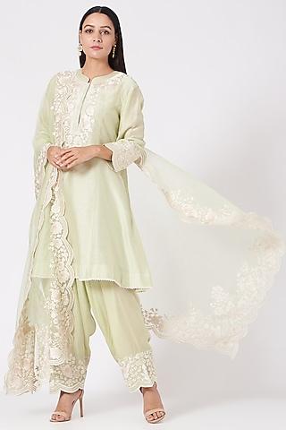 mint green gota embellished short kurta set