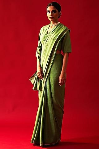 mint green habutai silk embellished saree