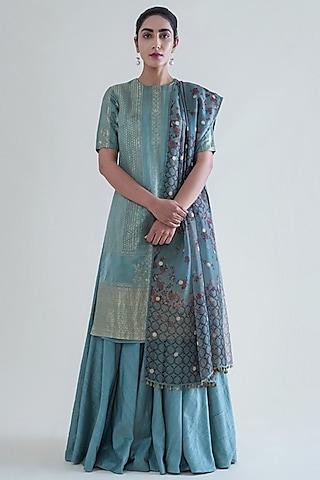 mint green handwoven banarasi kurta set