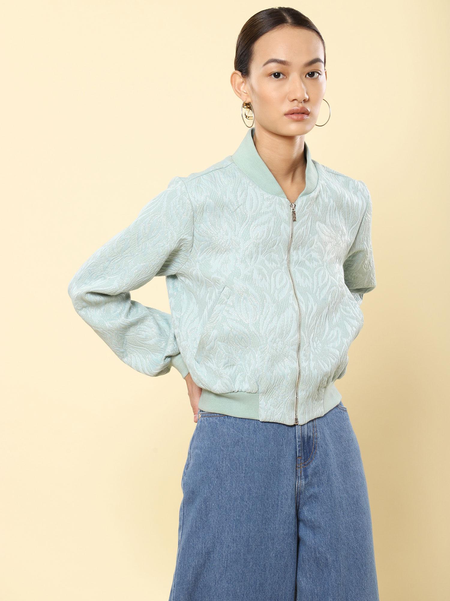 mint green jacquard jacket