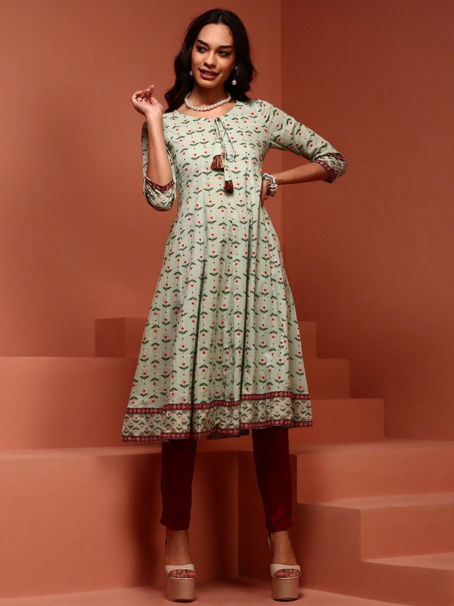 mint green kalidar kurta