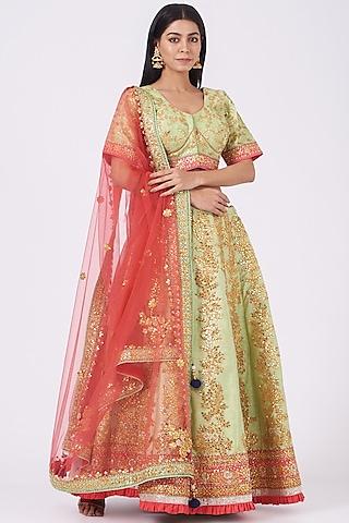 mint green lehenga set with zardosi embroidery