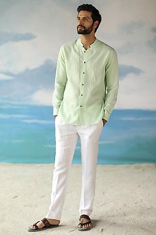 mint green linen shirt