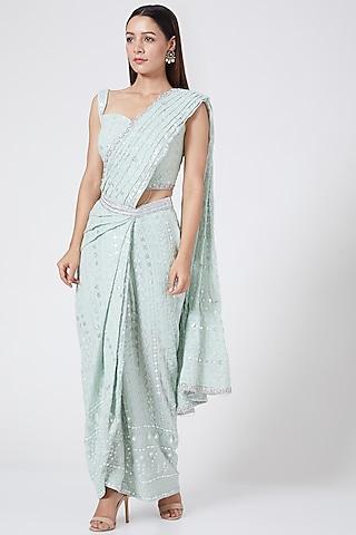 mint green lucknowi draped saree set