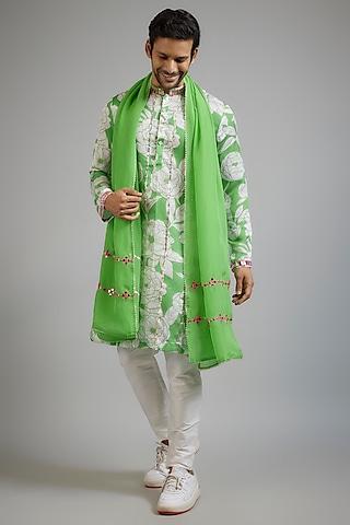 mint green modal silk digital printed & mirror embroidered kurta set