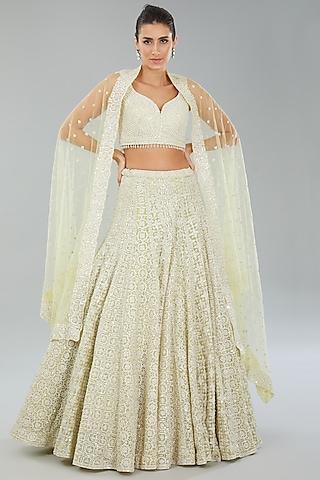 mint green net sequins & pearl embroidered lehenga set