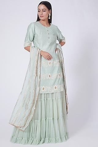 mint green net sharara set