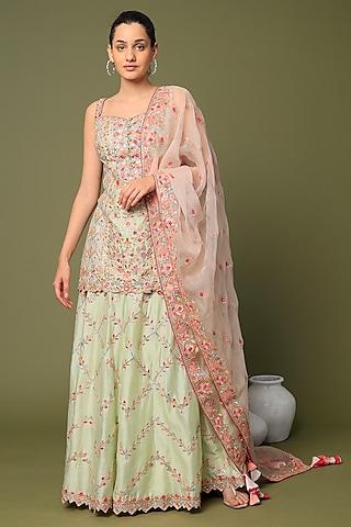 mint green organza embroidered gharara set