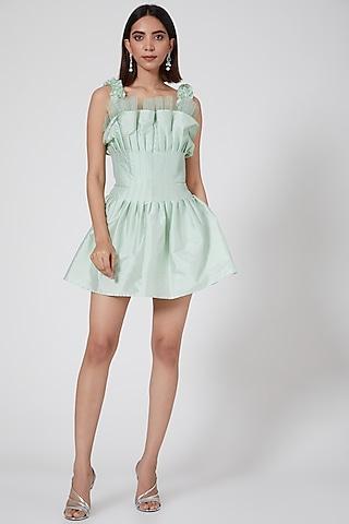 mint green pleated mini dress