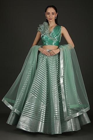 mint green polymer striped lehenga set