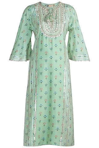 mint green printed & embroidered tunic