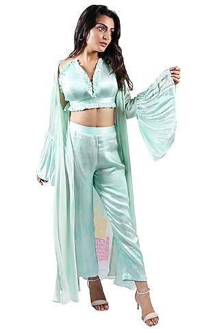 mint green printed cape set