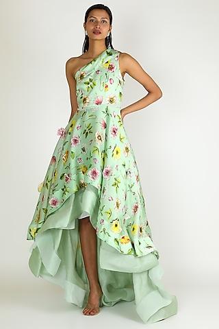 mint green printed gown