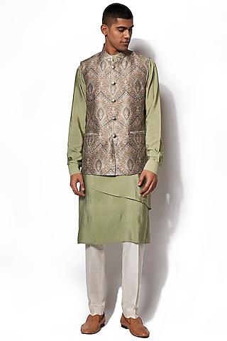 mint green printed jacket with kurta set