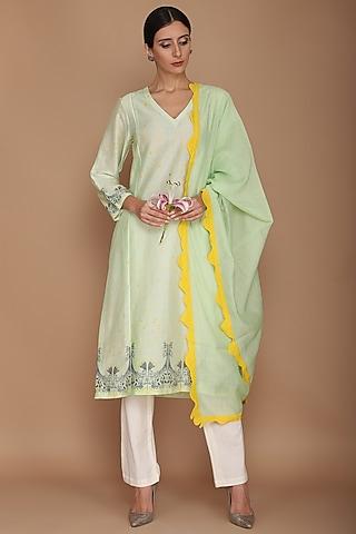 mint green printed kurta set